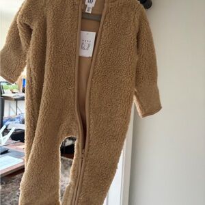 GAP Baby Teddy One-Piece in Camel Brown bunting